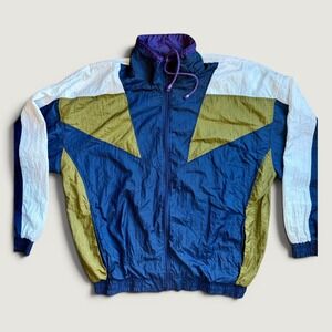 VTG Active Wear 90s Colorblock Nylon Windbreaker Jacket Navy Green Mens XL